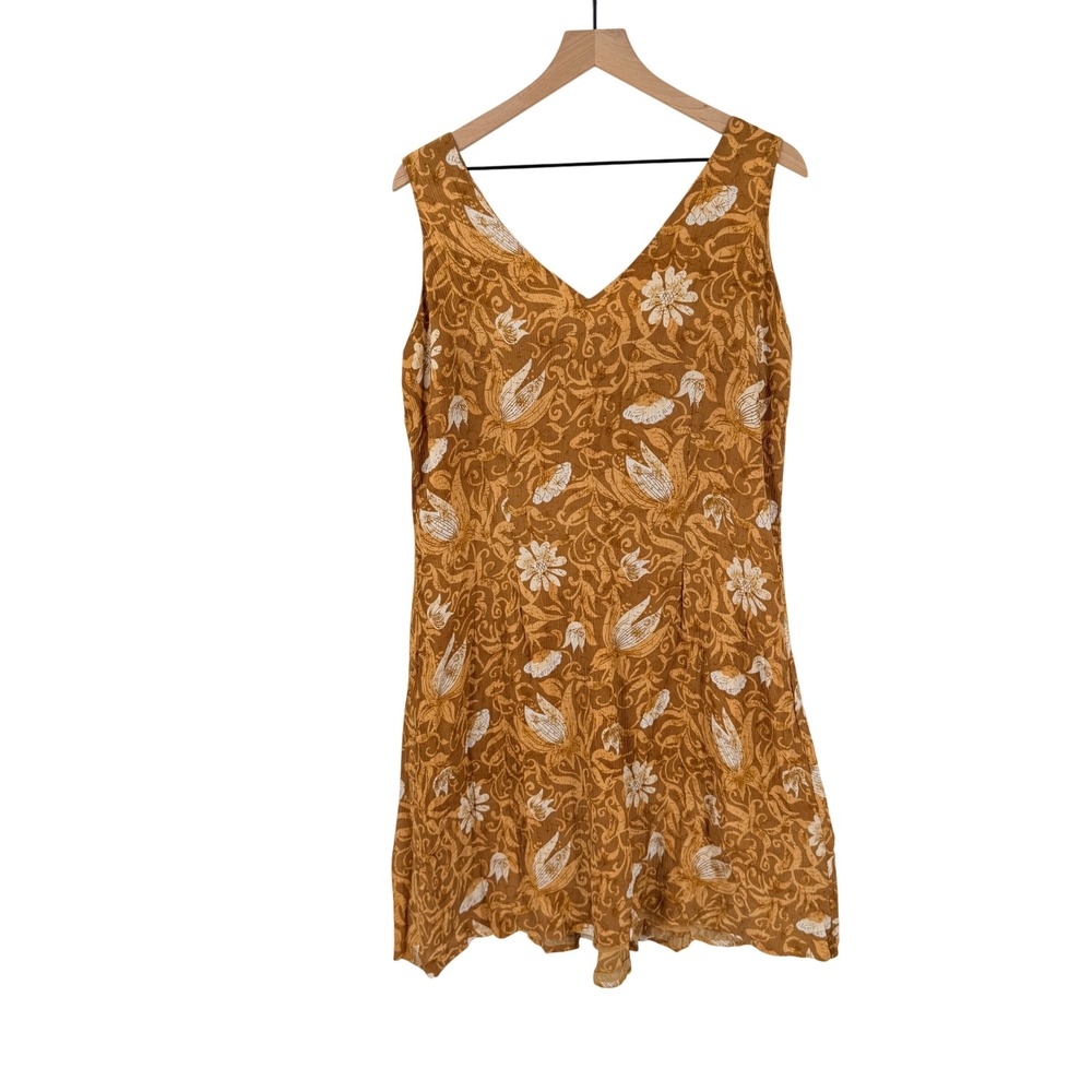 Vintage 90s 100% Silk Pat Argenti Floral Sleeveless Dress Earthy Size 14 Boho